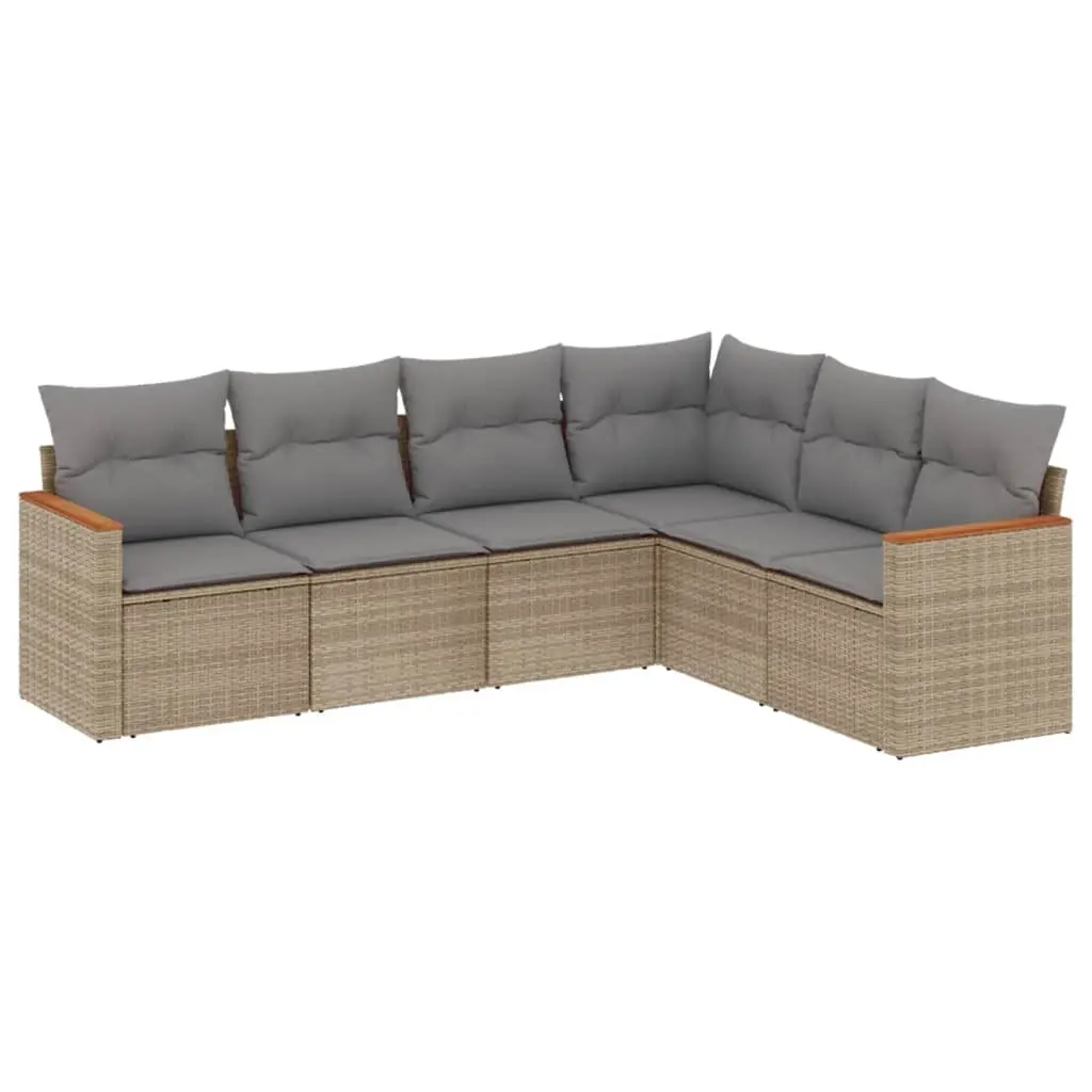 6 Piece Garden Sofa Set with Cushions Mix Beige Poly Rattan 3226003 - Furniture