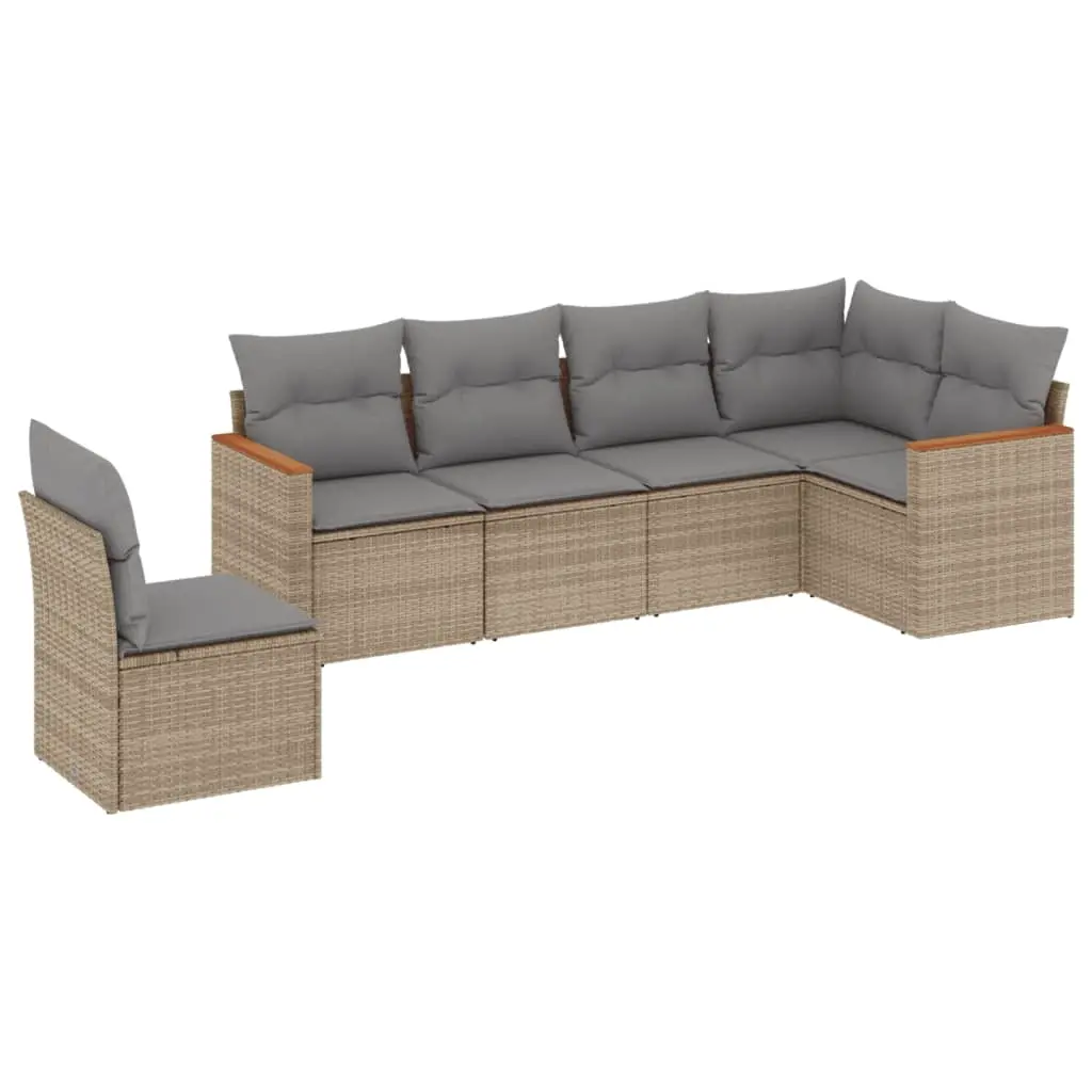 6 Piece Garden Sofa Set with Cushions Mix Beige Poly Rattan 3226017 - Furniture