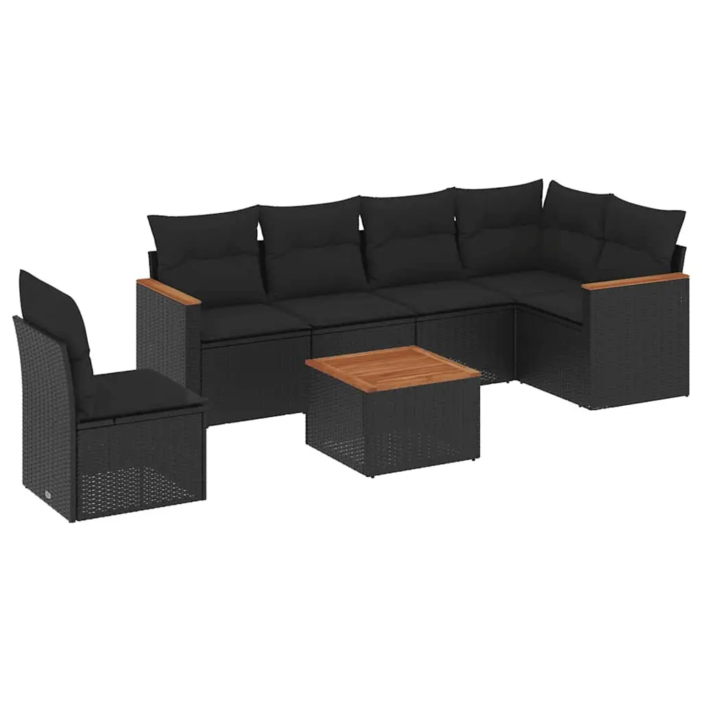 7 Piece Garden Sofa Set with Cushions Black Poly Rattan 3226020 - Furniture