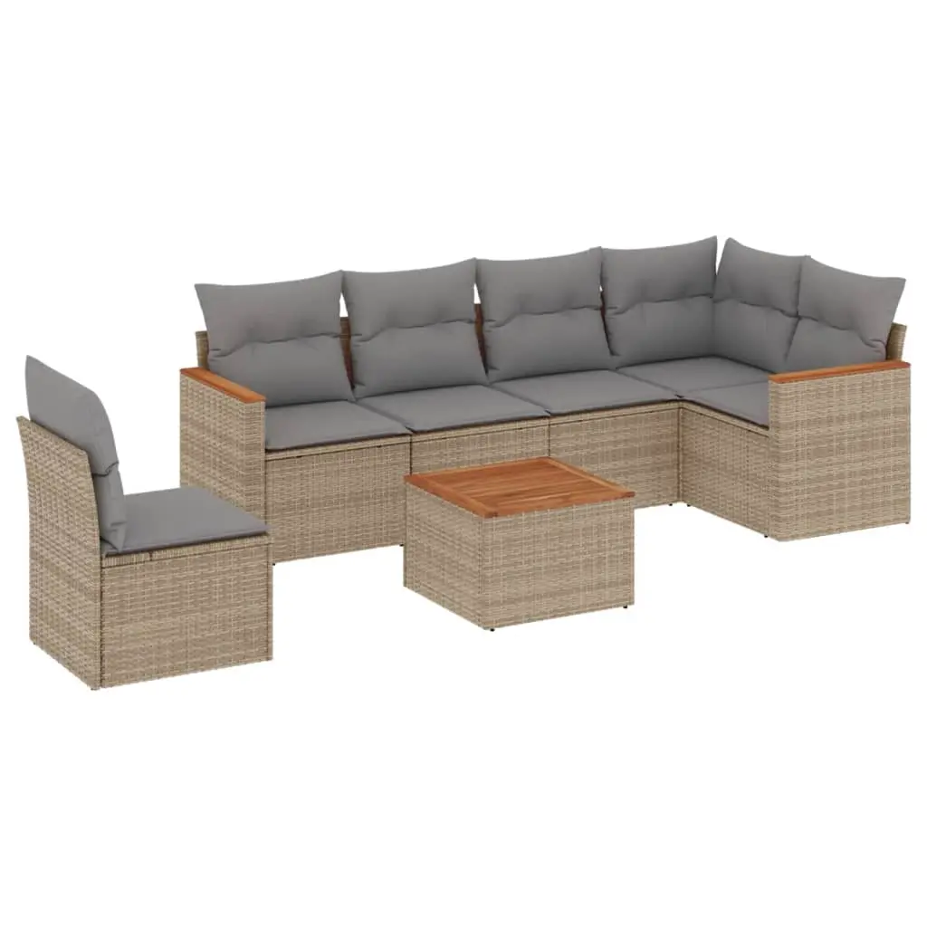 7 Piece Garden Sofa Set with Cushions Mix Beige Poly Rattan 3226024 - Furniture