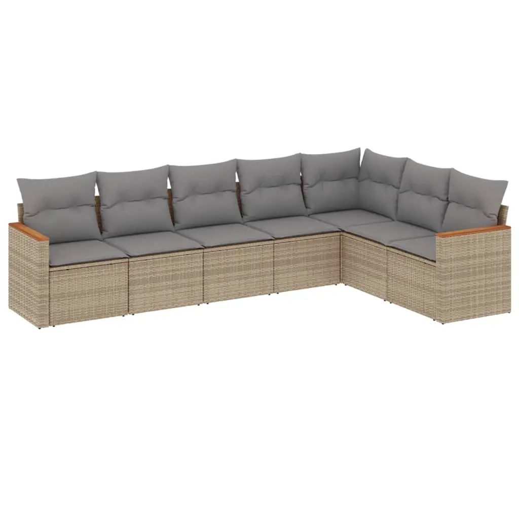 7 Piece Garden Sofa Set with Cushions Mix Beige Poly Rattan 3226031 - Furniture