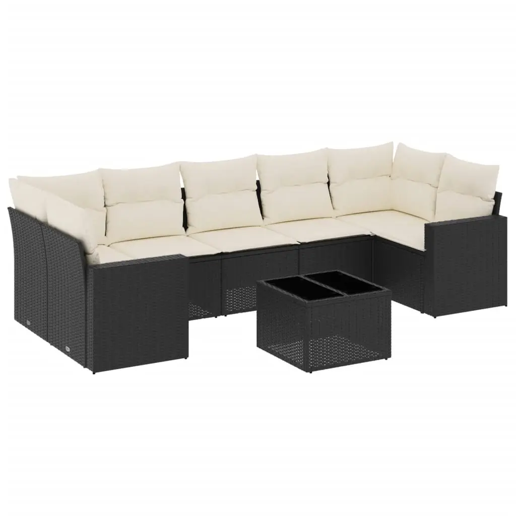 8 Piece Garden Sofa Set with Cushions Black Poly Rattan 3251073 - Furniture