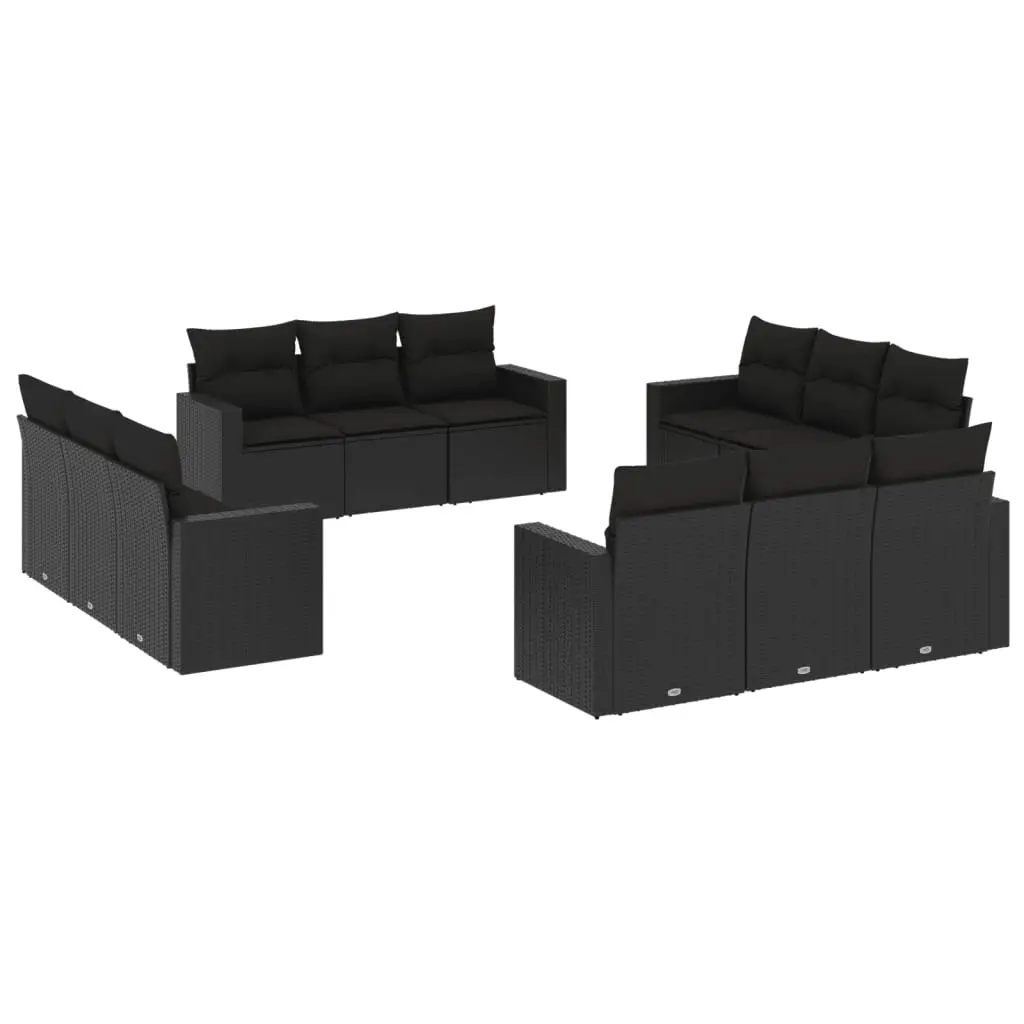 12 Piece Garden Sofa Set with Cushions Black Poly Rattan 3251102 - Furniture