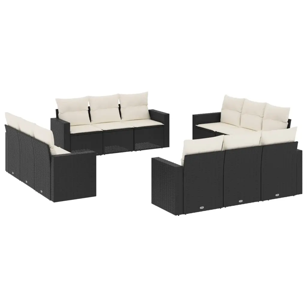 12 Piece Garden Sofa Set with Cushions Black Poly Rattan 3251103 - Furniture