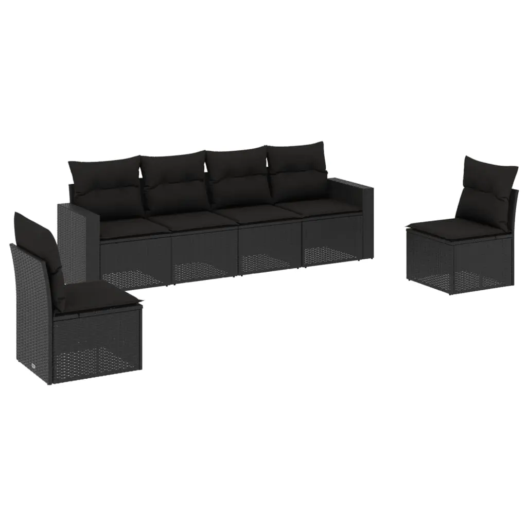 6 Piece Garden Sofa Set with Cushions Black Poly Rattan 3251142 - Furniture