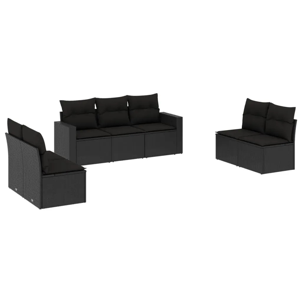 7 Piece Garden Sofa Set with Cushions Black Poly Rattan 3251162 - Furniture
