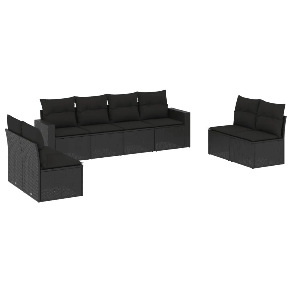 8 Piece Garden Sofa Set with Cushions Black Poly Rattan 3251182 - Furniture