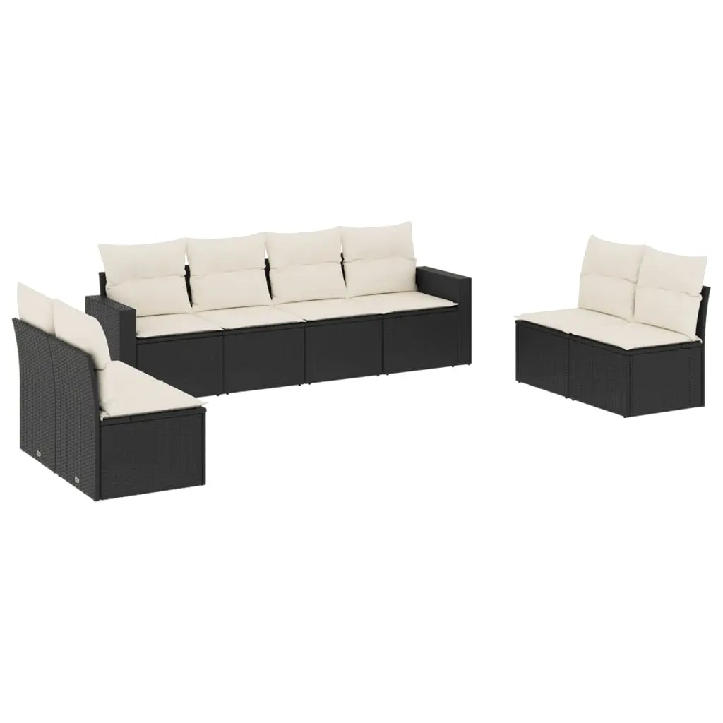 8 Piece Garden Sofa Set with Cushions Black Poly Rattan 3251183 - Furniture