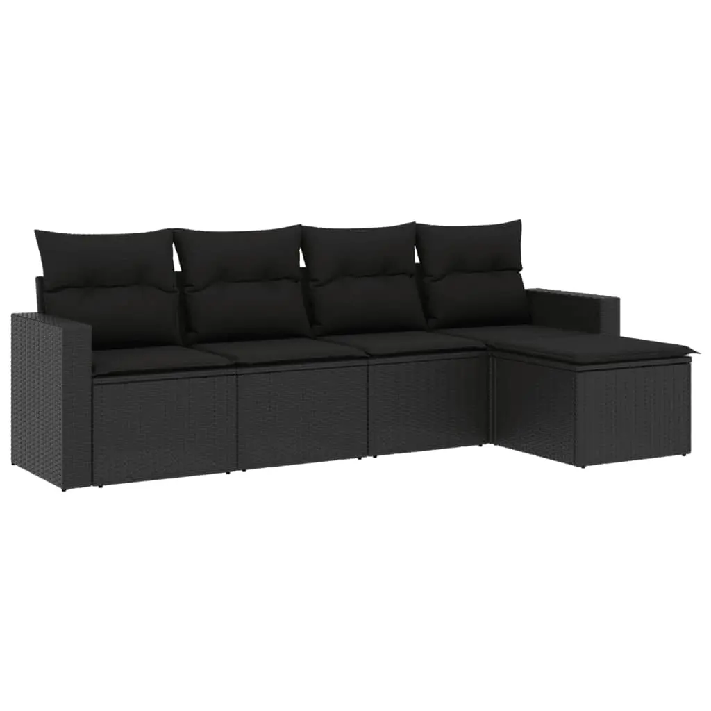 5 Piece Garden Sofa Set with Cushions Black Poly Rattan 3251222 - Furniture