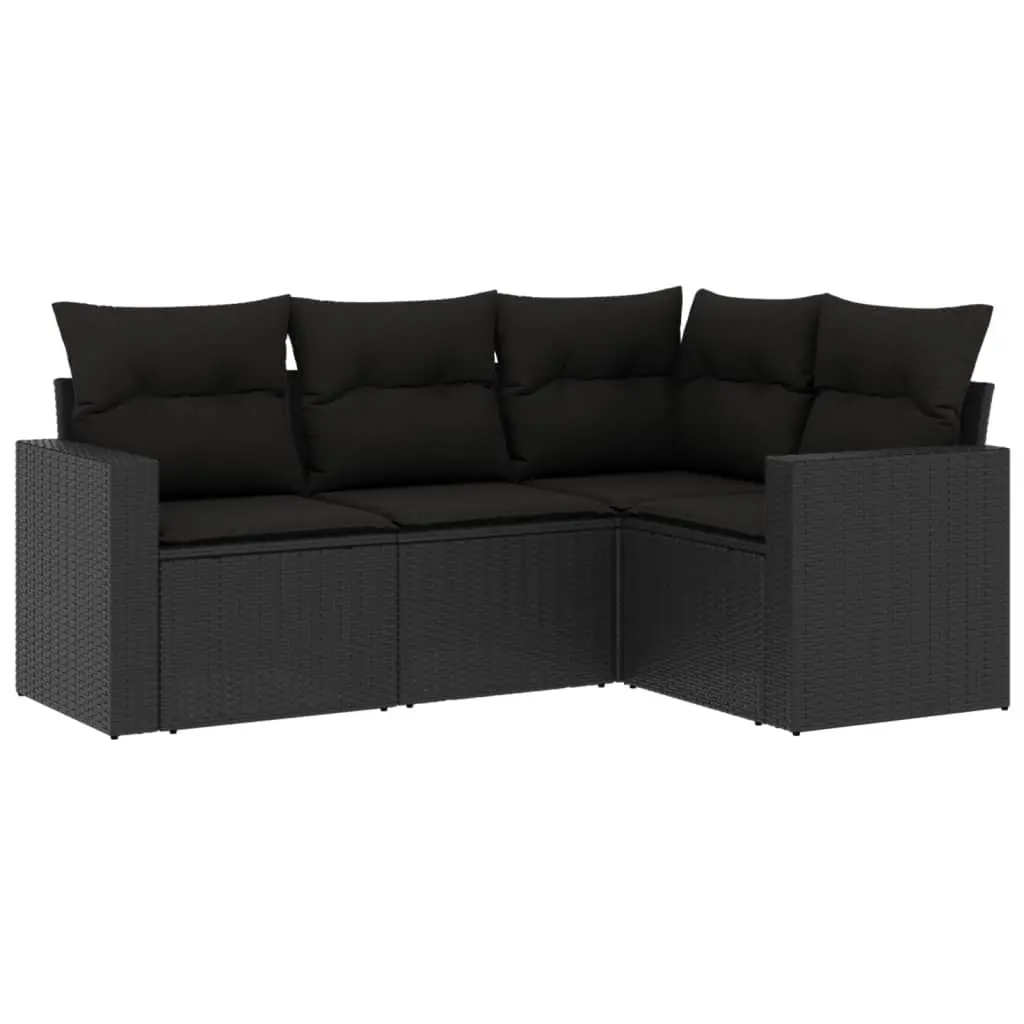 4 Piece Garden Sofa Set with Cushions Black Poly Rattan 3251242 - Furniture