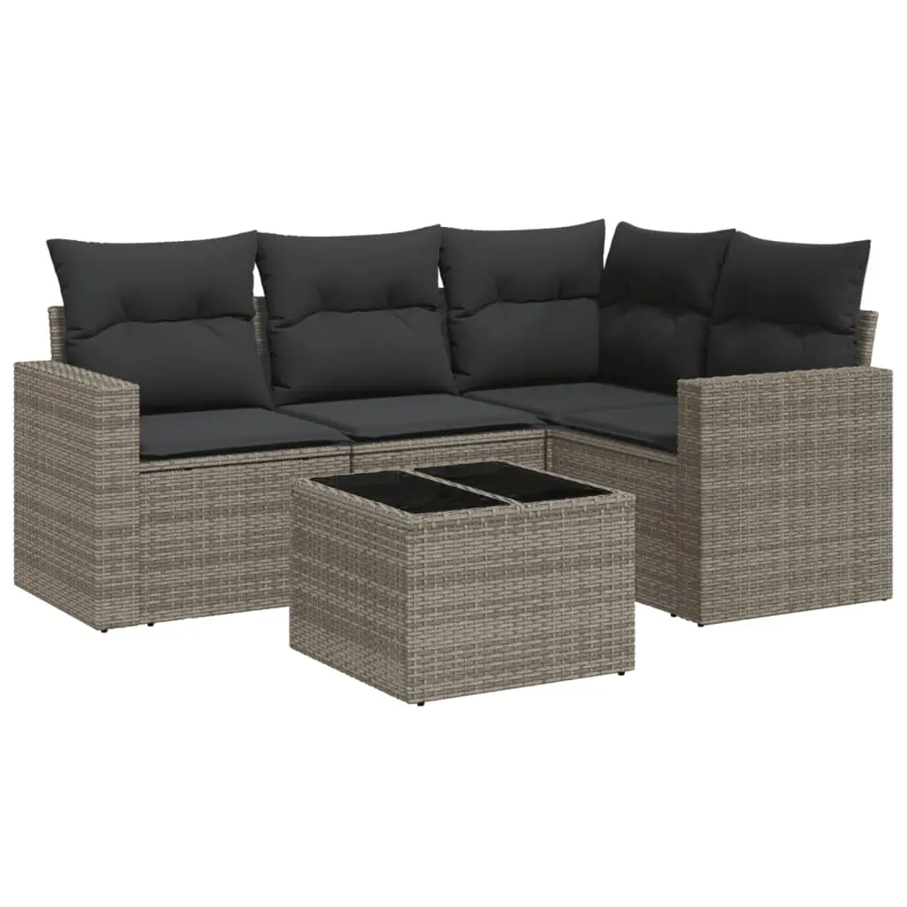 5 Piece Garden Sofa Set with Cushions Grey Poly Rattan 3251257 - Furniture