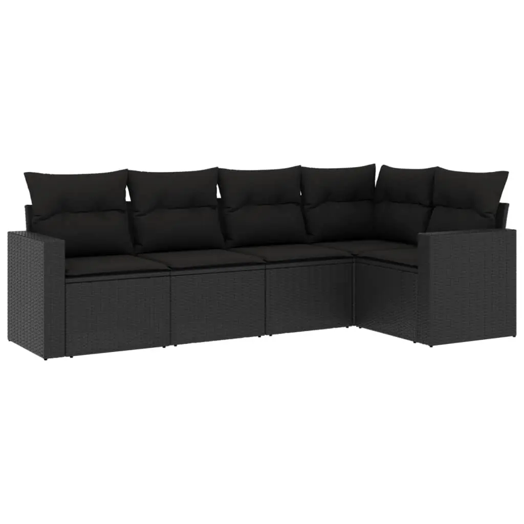 5 Piece Garden Sofa Set with Cushions Black Poly Rattan 3251262 - Furniture