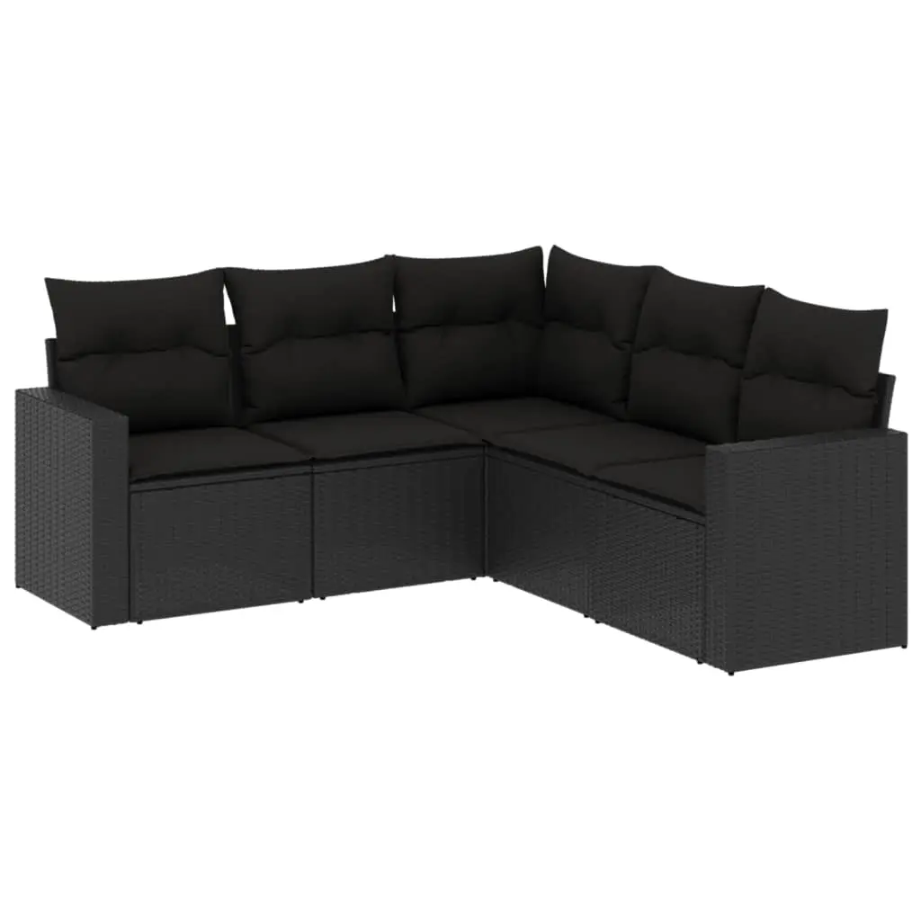 5 Piece Garden Sofa Set with Cushions Black Poly Rattan 3251282 - Furniture