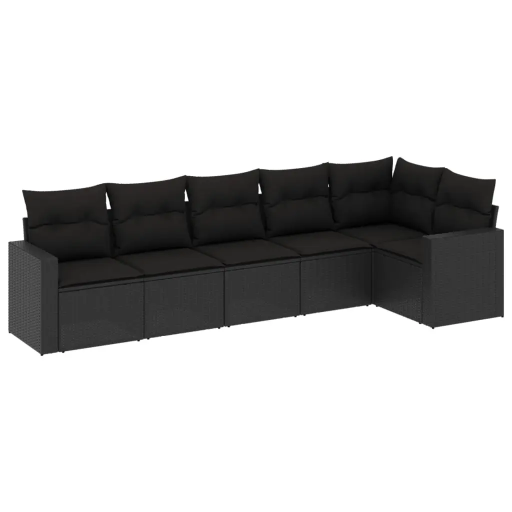 6 Piece Garden Sofa Set with Cushions Black Poly Rattan 3251322 - Furniture