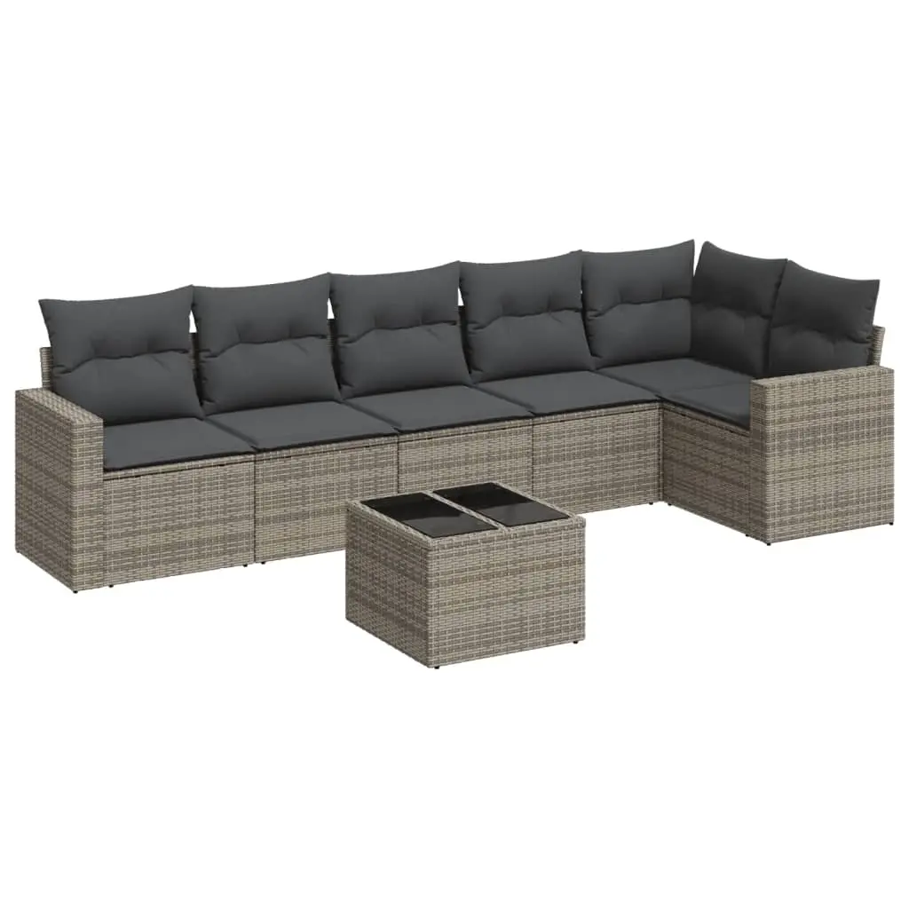7 Piece Garden Sofa Set with Cushions Grey Poly Rattan 3251337 - Furniture