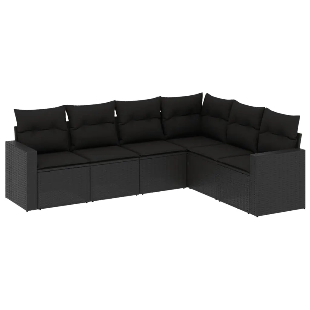 6 Piece Garden Sofa Set with Cushions Black Poly Rattan 3251342 - Furniture
