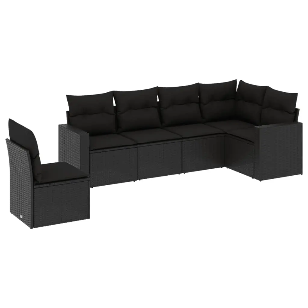 6 Piece Garden Sofa Set with Cushions Black Poly Rattan 3251362 - Furniture