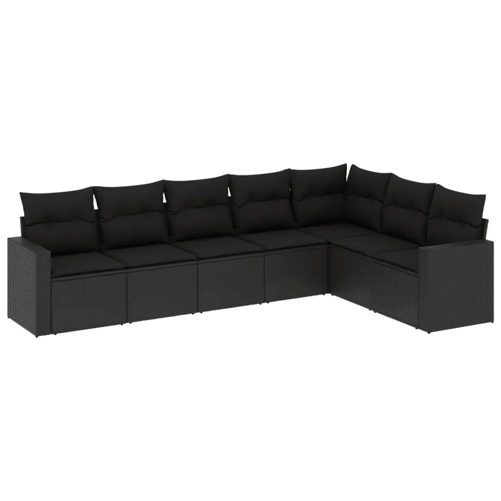 7 Piece Garden Sofa Set with Cushions Black Poly Rattan 3251382 - Furniture