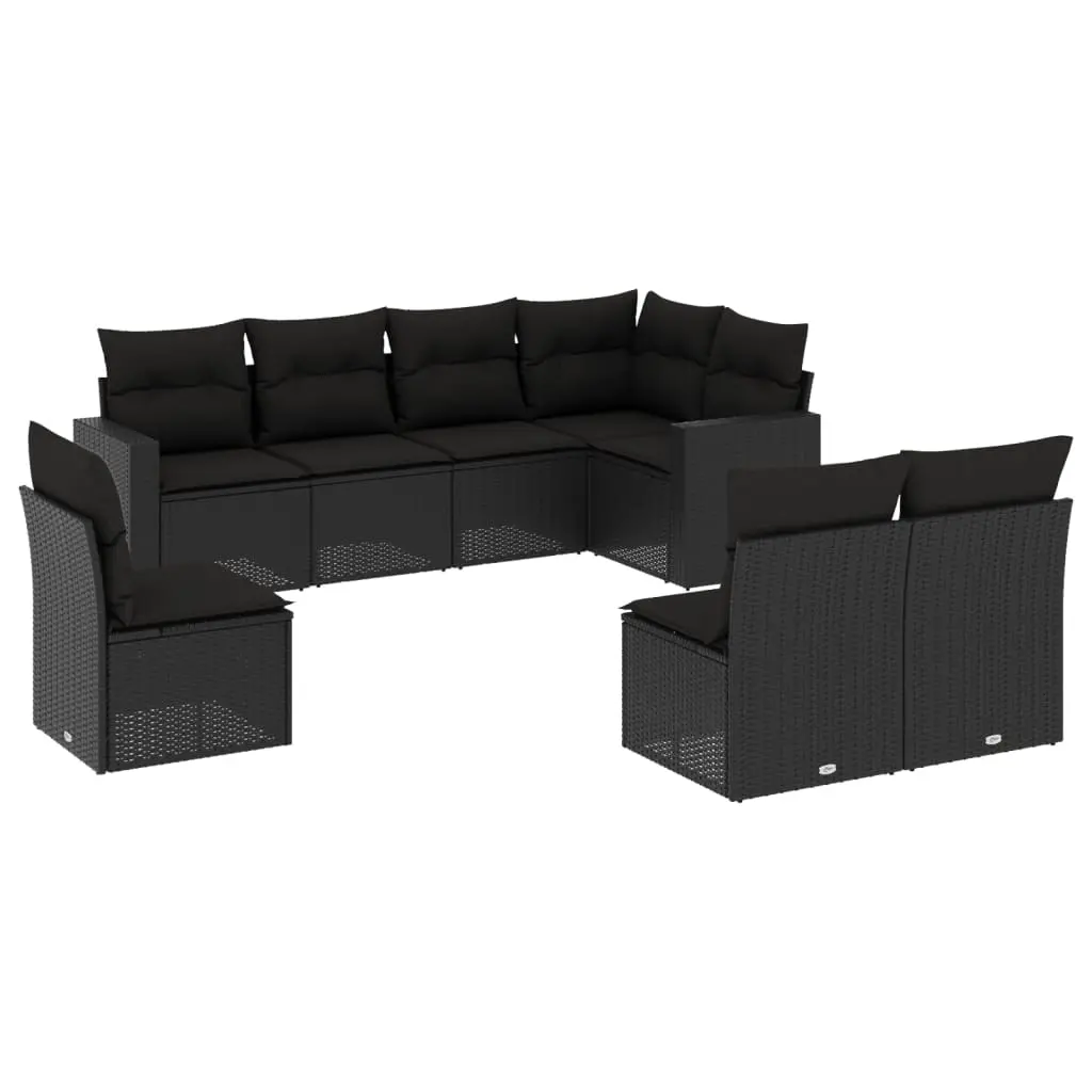 8 Piece Garden Sofa Set with Cushions Black Poly Rattan 3251402 - Furniture