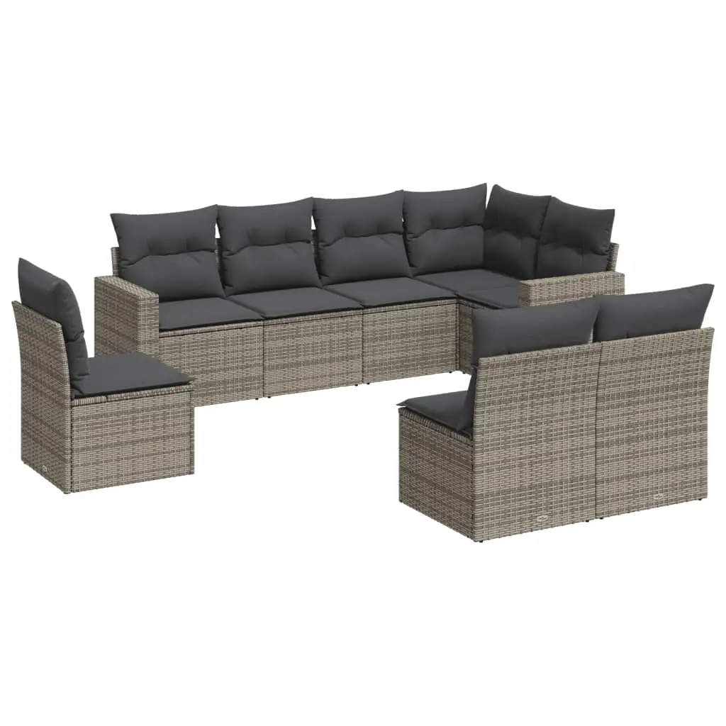 8 Piece Garden Sofa Set with Cushions Grey Poly Rattan 3251407 - Furniture