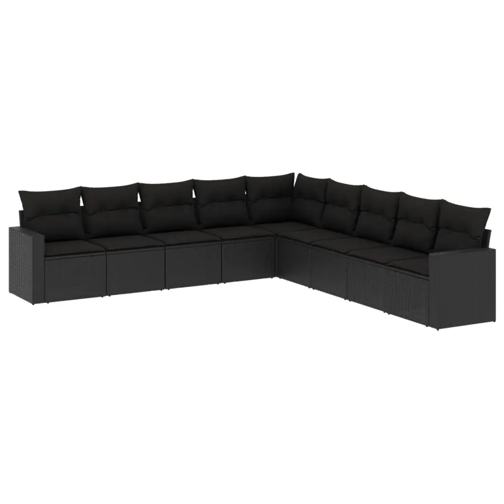 9 Piece Garden Sofa Set with Cushions Black Poly Rattan 3251422 - Furniture