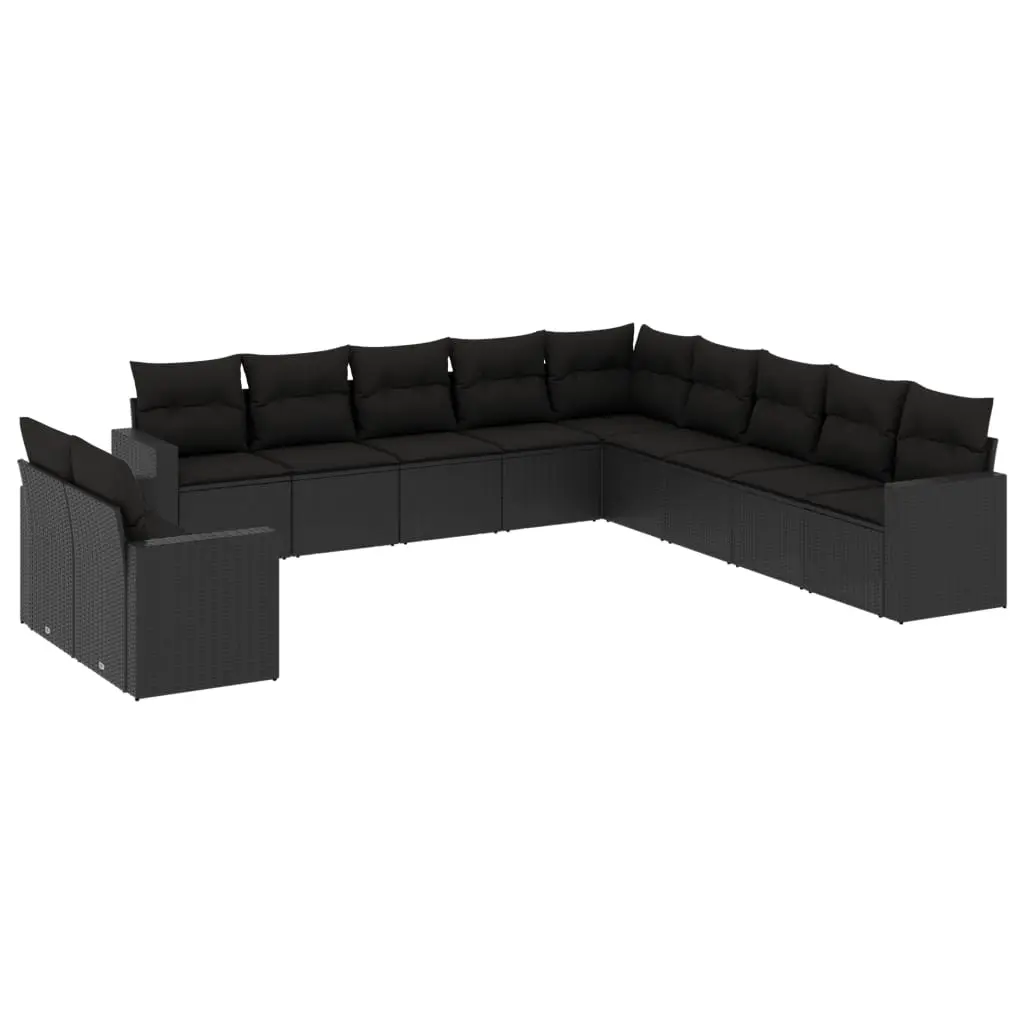 11 Piece Garden Sofa Set with Cushions Black Poly Rattan 3251522 - Furniture