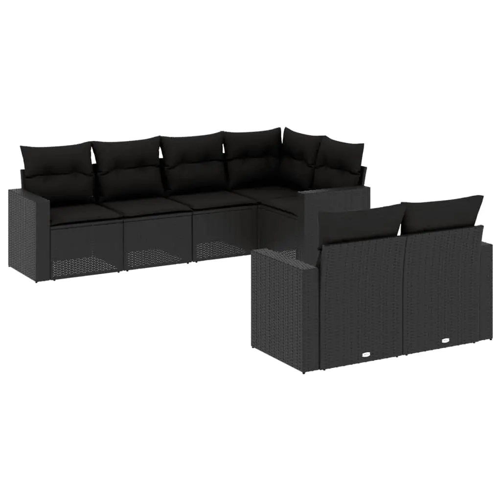 7 Piece Garden Sofa Set with Cushions Black Poly Rattan 3251542 - Furniture