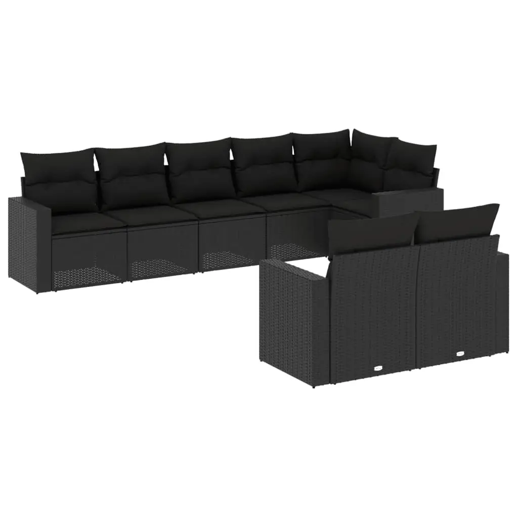 8 Piece Garden Sofa Set with Cushions Black Poly Rattan 3251552 - Furniture