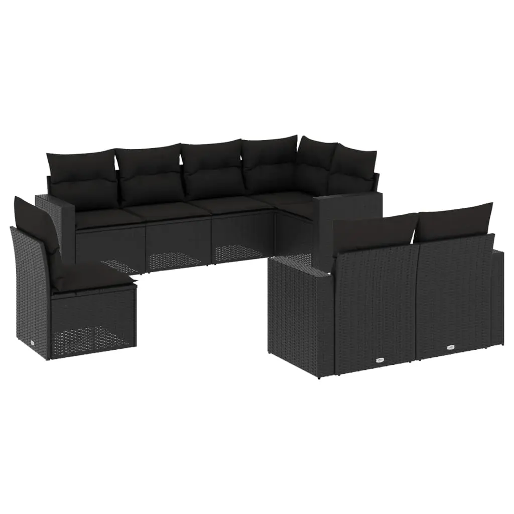 8 Piece Garden Sofa Set with Cushions Black Poly Rattan 3251572 - Furniture