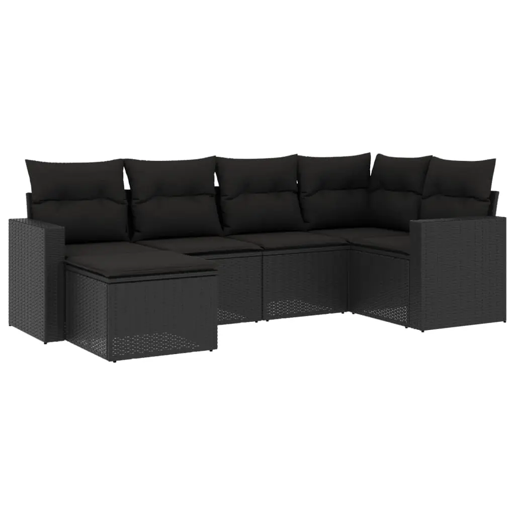 6 Piece Garden Sofa Set with Cushions Black Poly Rattan 3251592 - Furniture