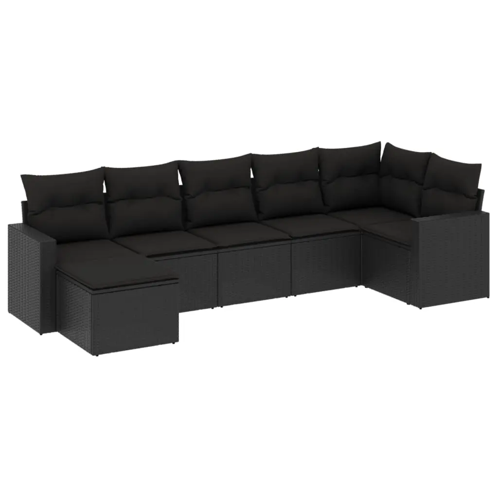 7 Piece Garden Sofa Set with Cushions Black Poly Rattan 3251612 - Furniture
