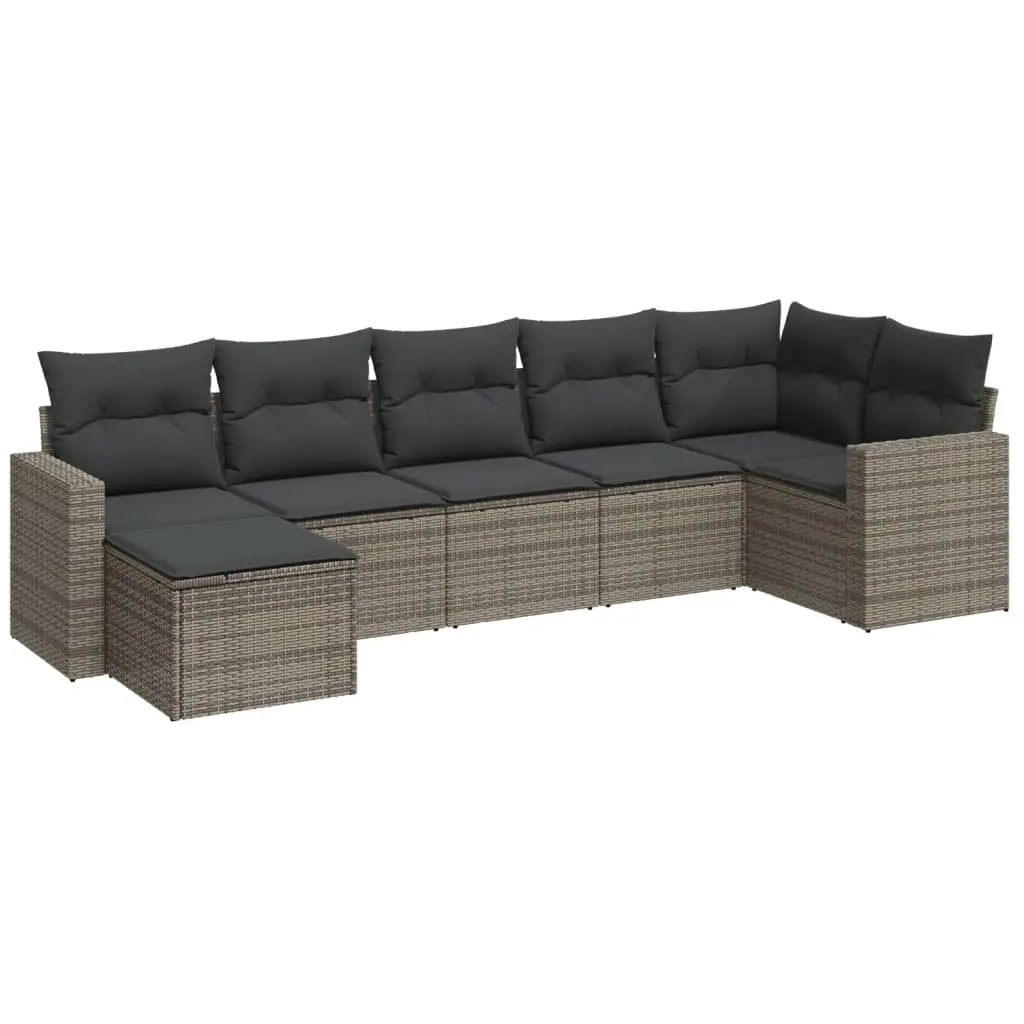 7 Piece Garden Sofa Set with Cushions Grey Poly Rattan 3251617 - Furniture