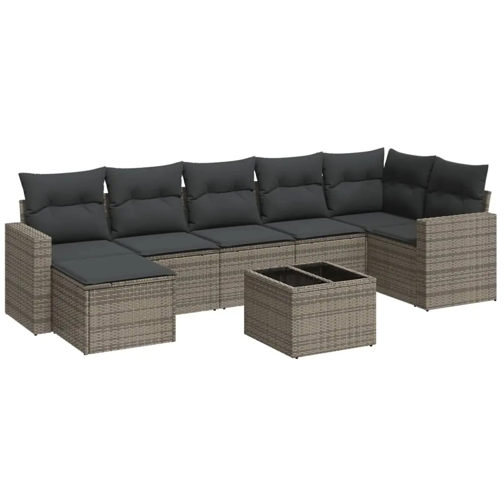 8 Piece Garden Sofa Set with Cushions Grey Poly Rattan 3251627 - Furniture