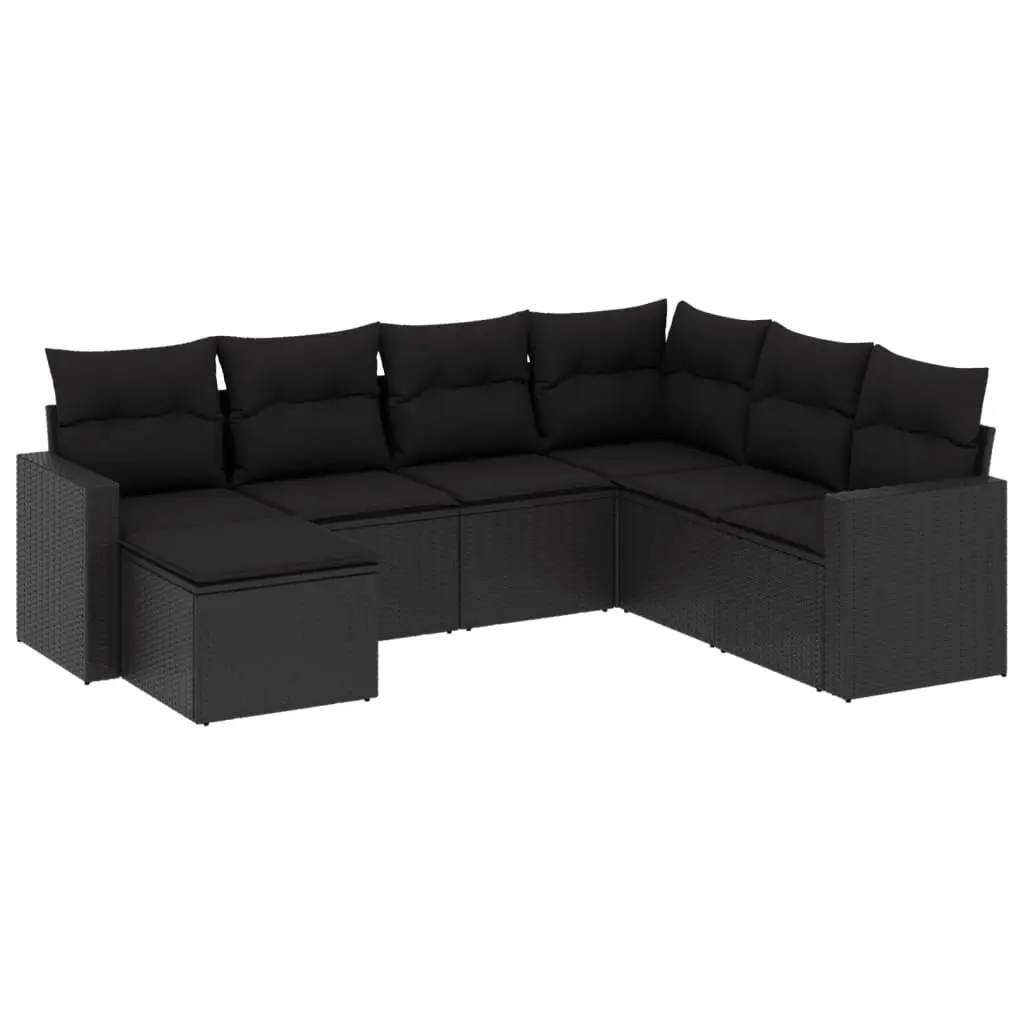 7 Piece Garden Sofa Set with Cushions Black Poly Rattan 3251632 - Furniture