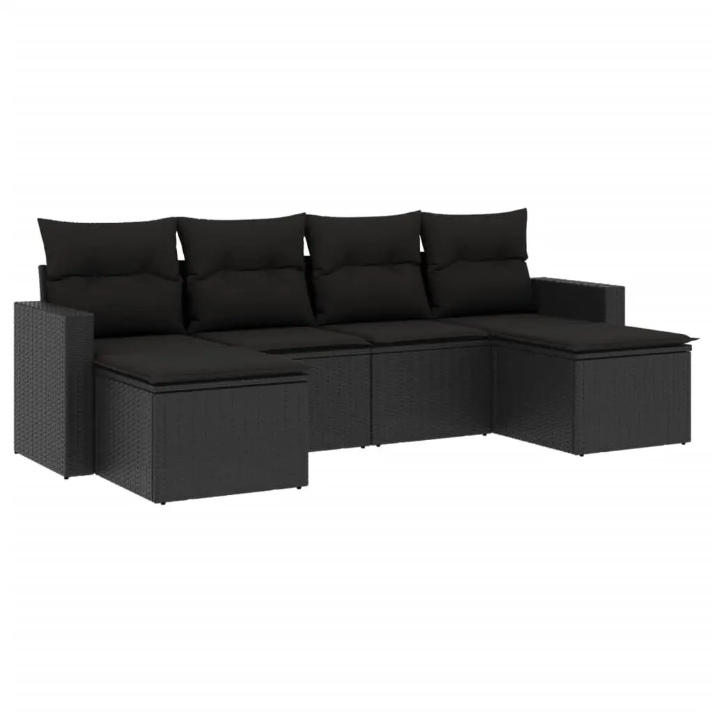 6 Piece Garden Sofa Set with Cushions Black Poly Rattan 3251652 - Furniture