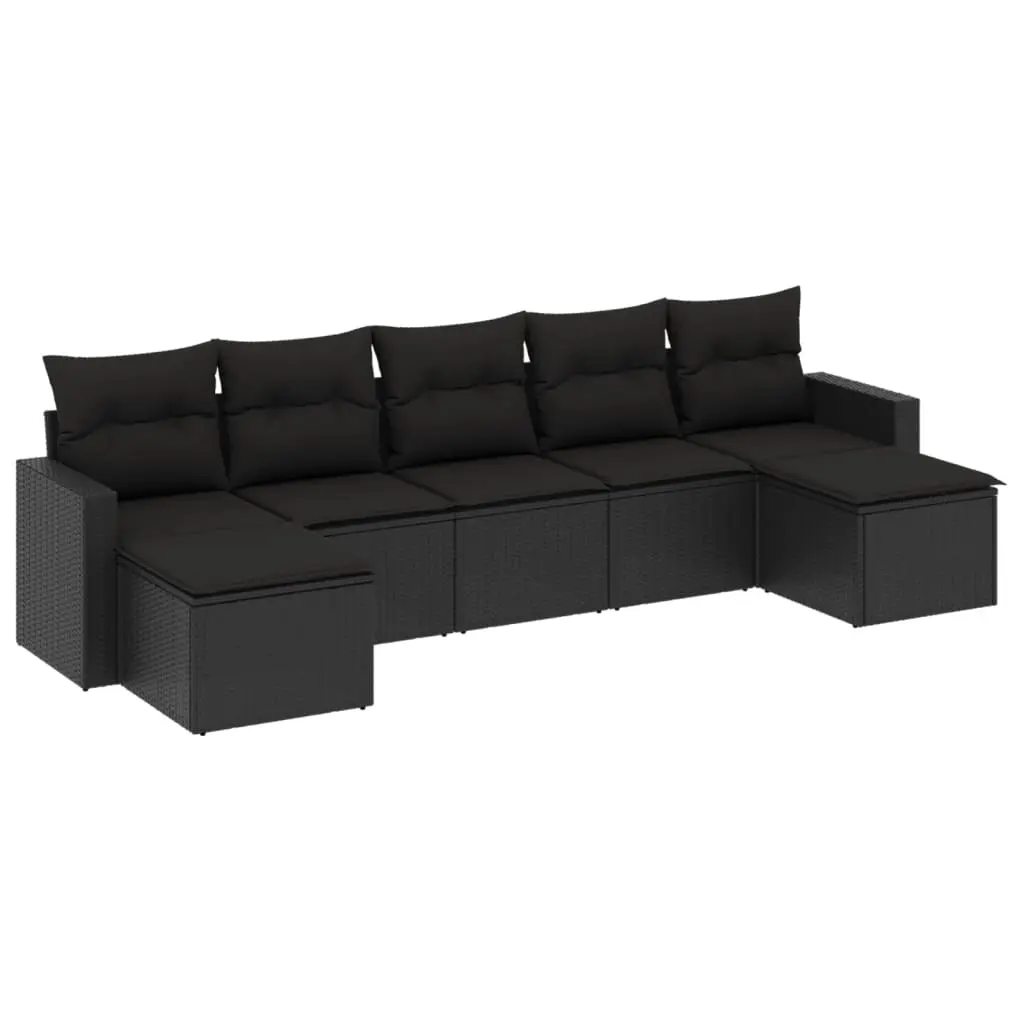 7 Piece Garden Sofa Set with Cushions Black Poly Rattan 3251672 - Furniture