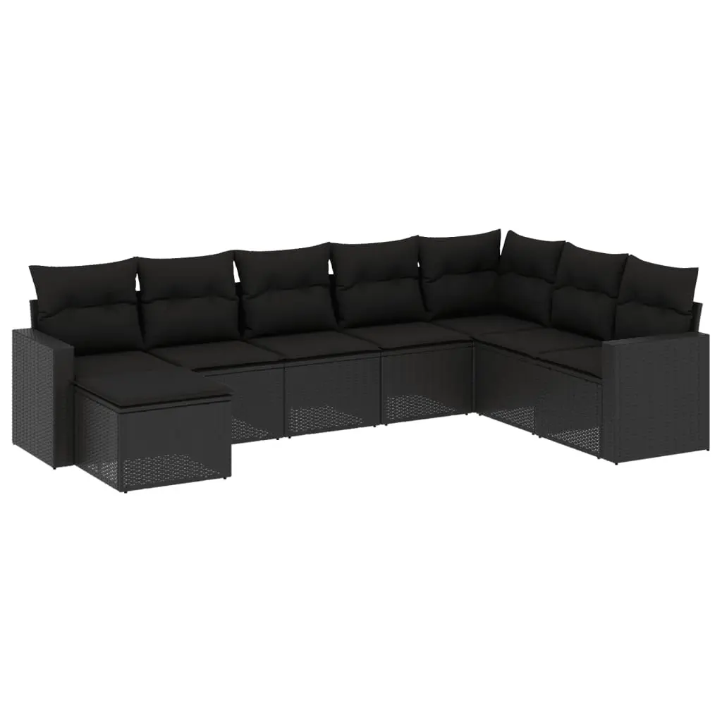 8 Piece Garden Sofa Set with Cushions Black Poly Rattan 3251692 - Furniture