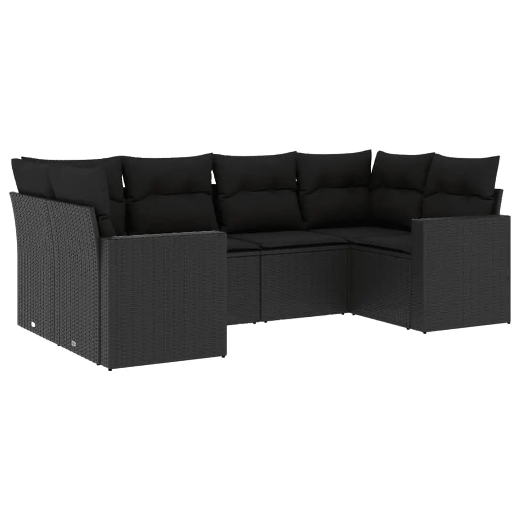 6 Piece Garden Sofa Set with Cushions Black Poly Rattan 3251712 - Furniture