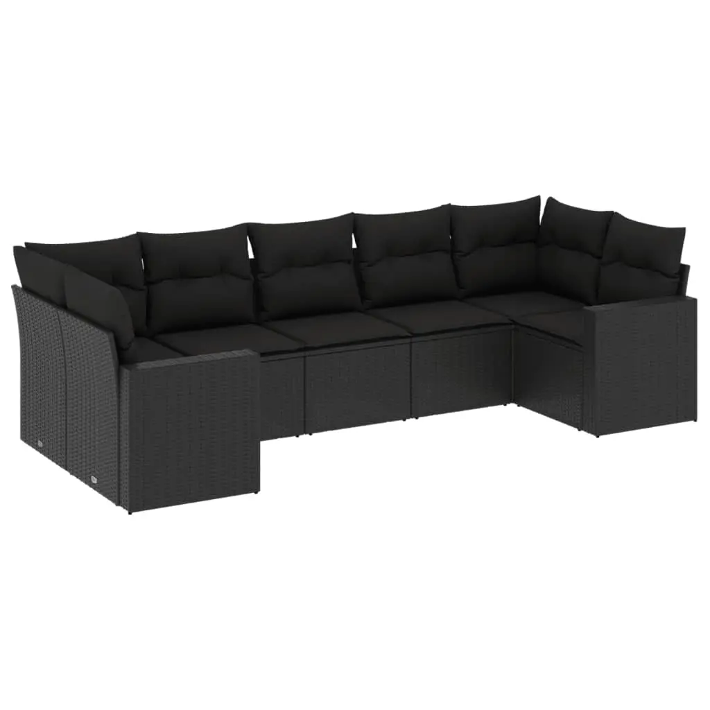 7 Piece Garden Sofa Set with Cushions Black Poly Rattan 3251722 - Furniture