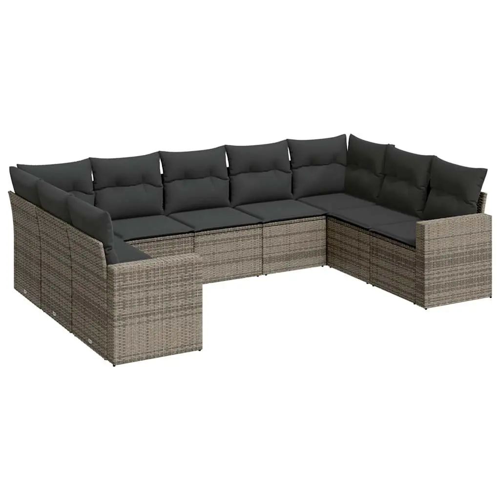 9 Piece Garden Sofa Set with Cushions Grey Poly Rattan 3251737 - Furniture