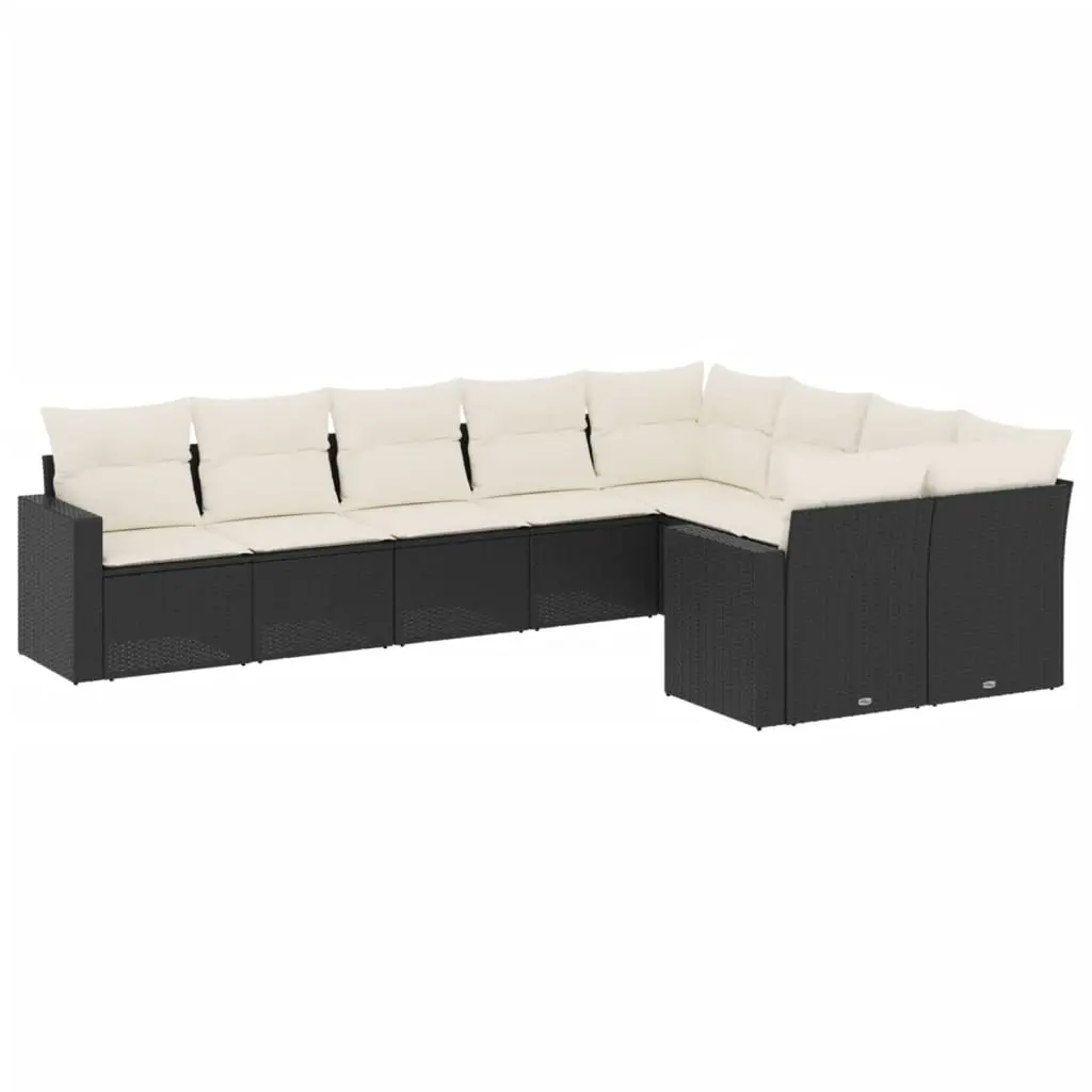 9 Piece Garden Sofa Set with Cushions Black Poly Rattan 3251773 - Furniture