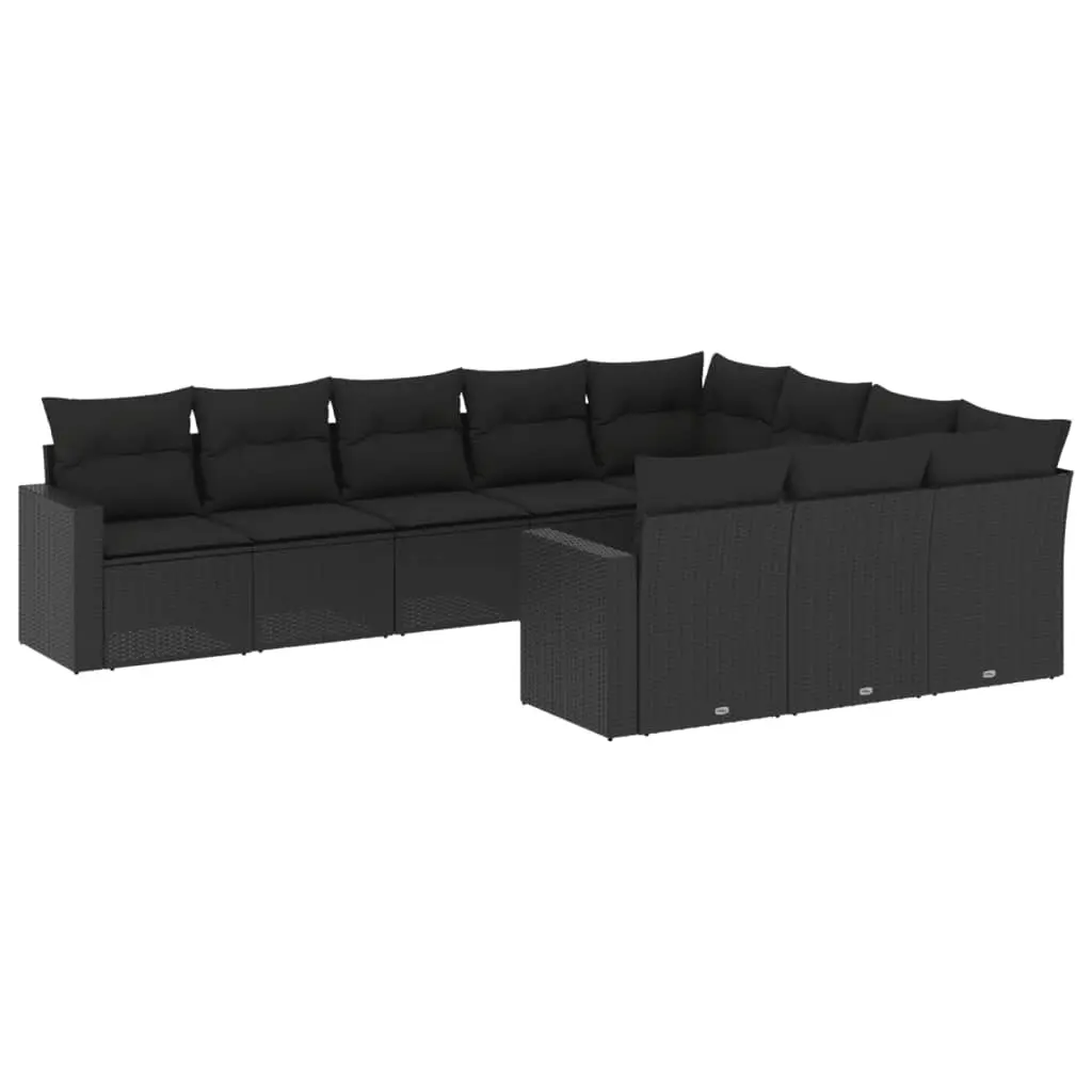 10 Piece Garden Sofa Set with Cushions Black Poly Rattan 3251822 - Furniture