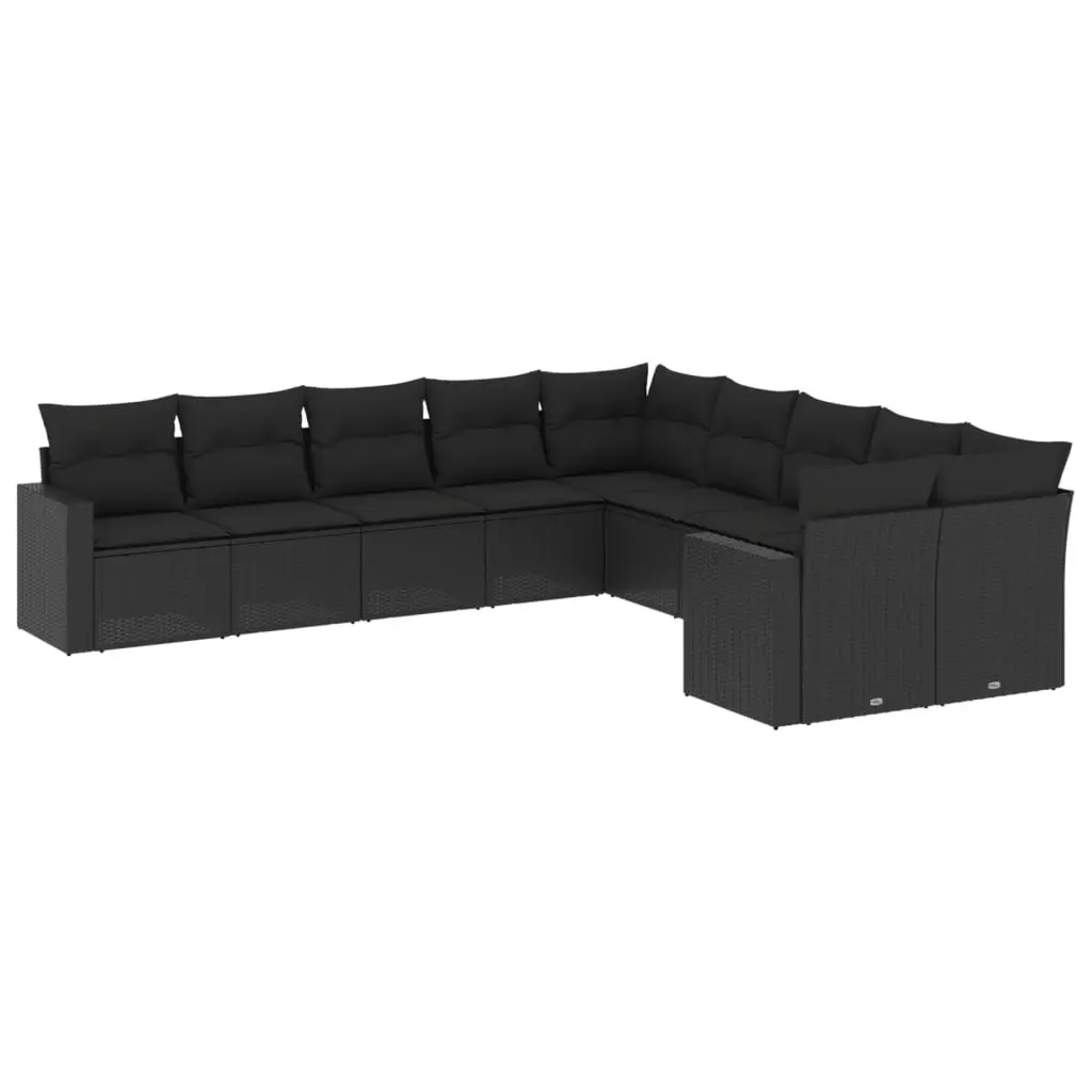 10 Piece Garden Sofa Set with Cushions Black Poly Rattan 3251842 - Furniture