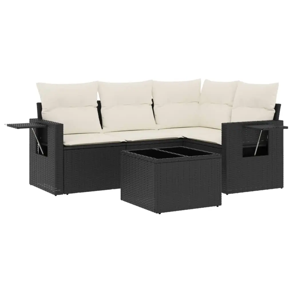 5 Piece Garden Sofa Set with Cushions Black Poly Rattan 3252453 - Furniture