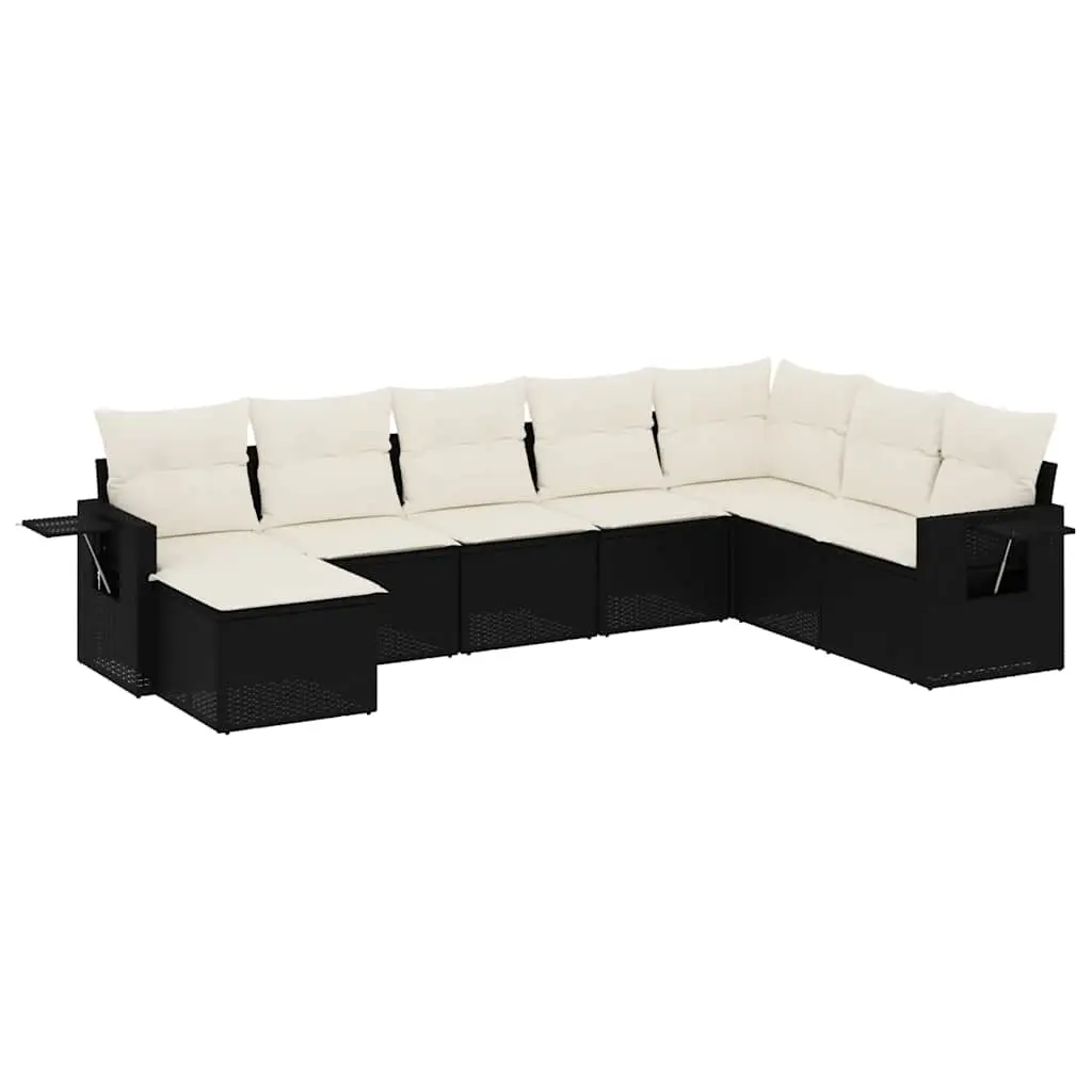 8 Piece Garden Sofa Set with Cushions Black Poly Rattan 3252893 - Furniture