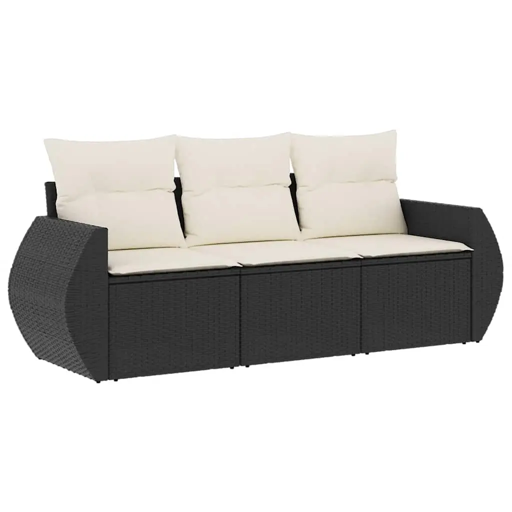 3 Piece Garden Sofa Set with Cushions Black Poly Rattan 3253393 - Furniture