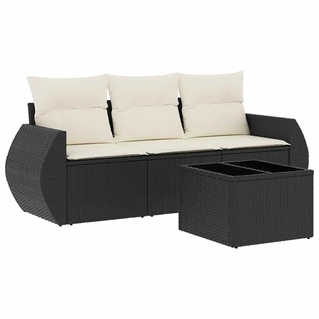4 Piece Garden Sofa Set with Cushions Black Poly Rattan 3253403 - Furniture