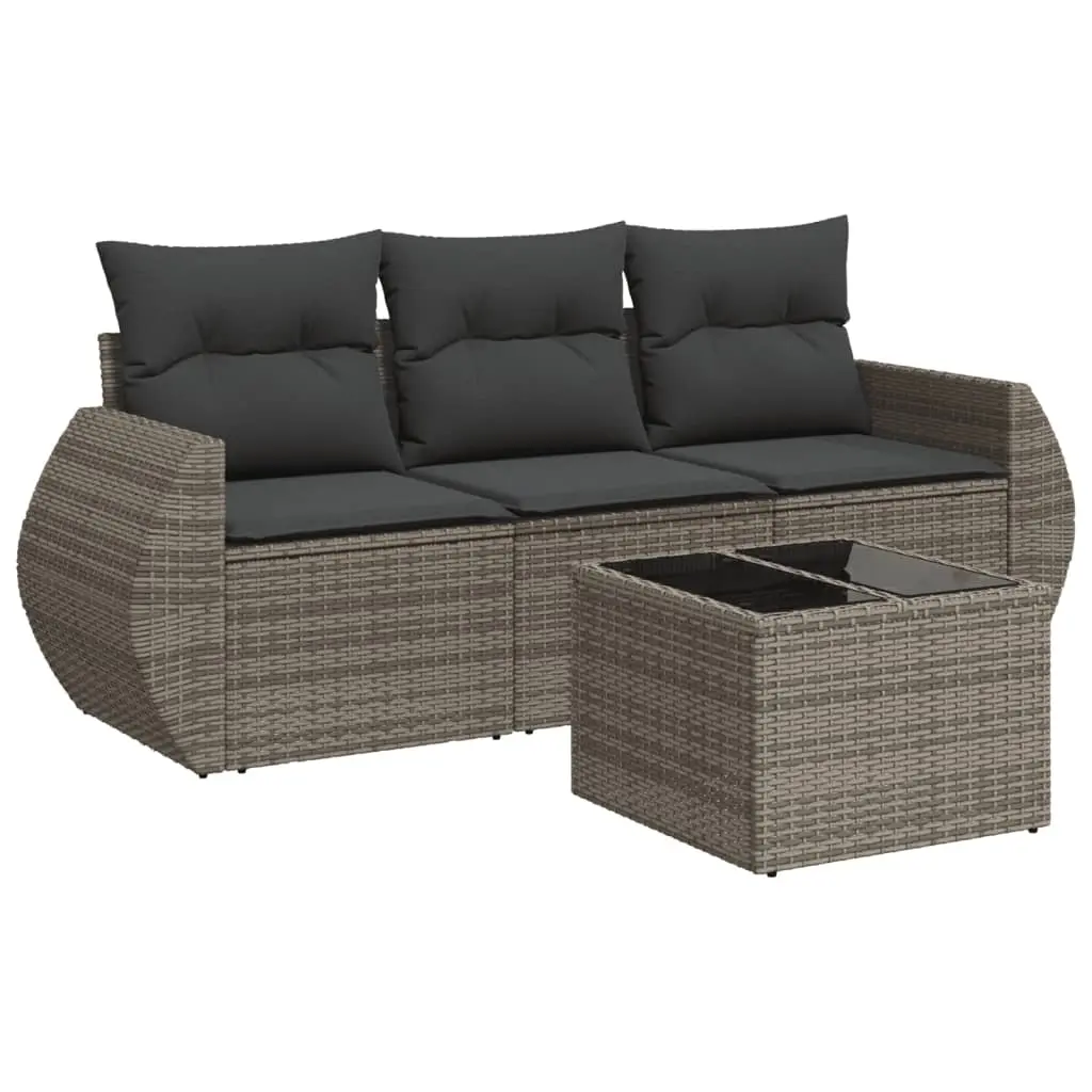 4 Piece Garden Sofa Set with Cushions Grey Poly Rattan 3253407 - Furniture