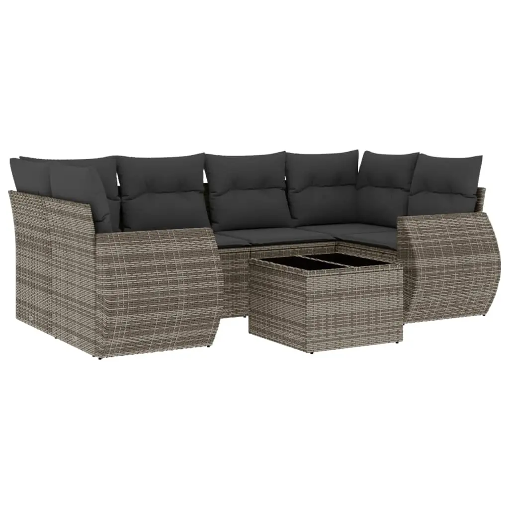 7 Piece Garden Sofa Set with Cushions Grey Poly Rattan 3253457 - Furniture