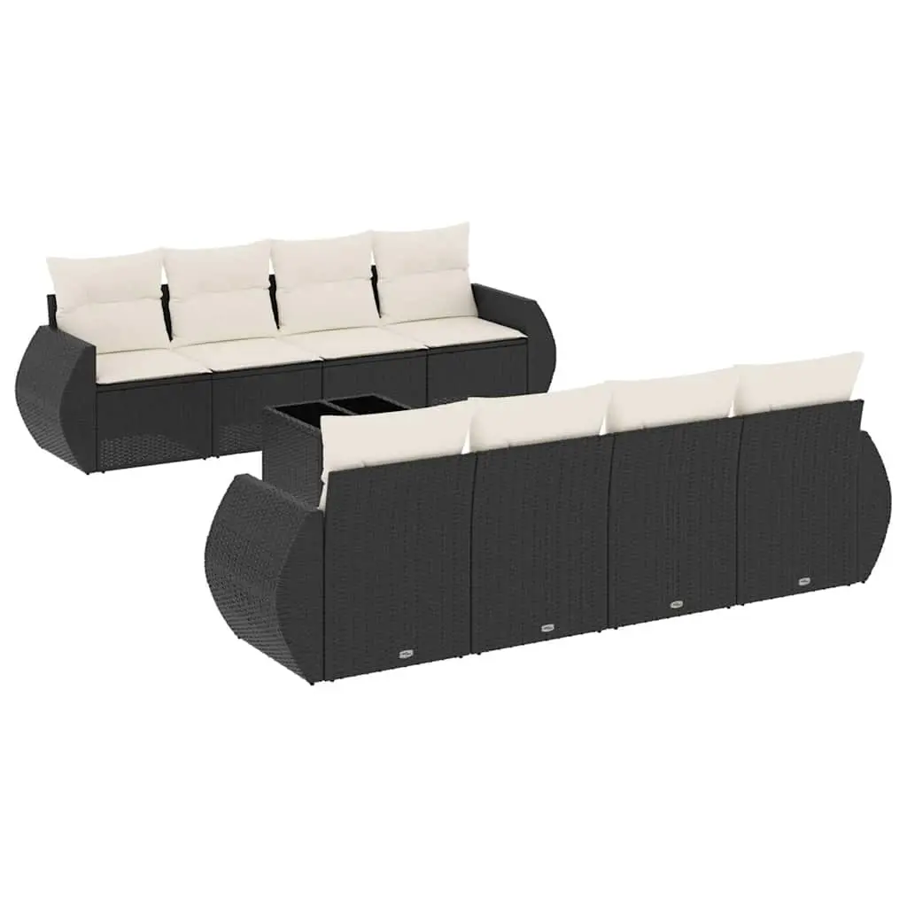 9 Piece Garden Sofa Set with Cushions Black Poly Rattan 3253483 - Furniture